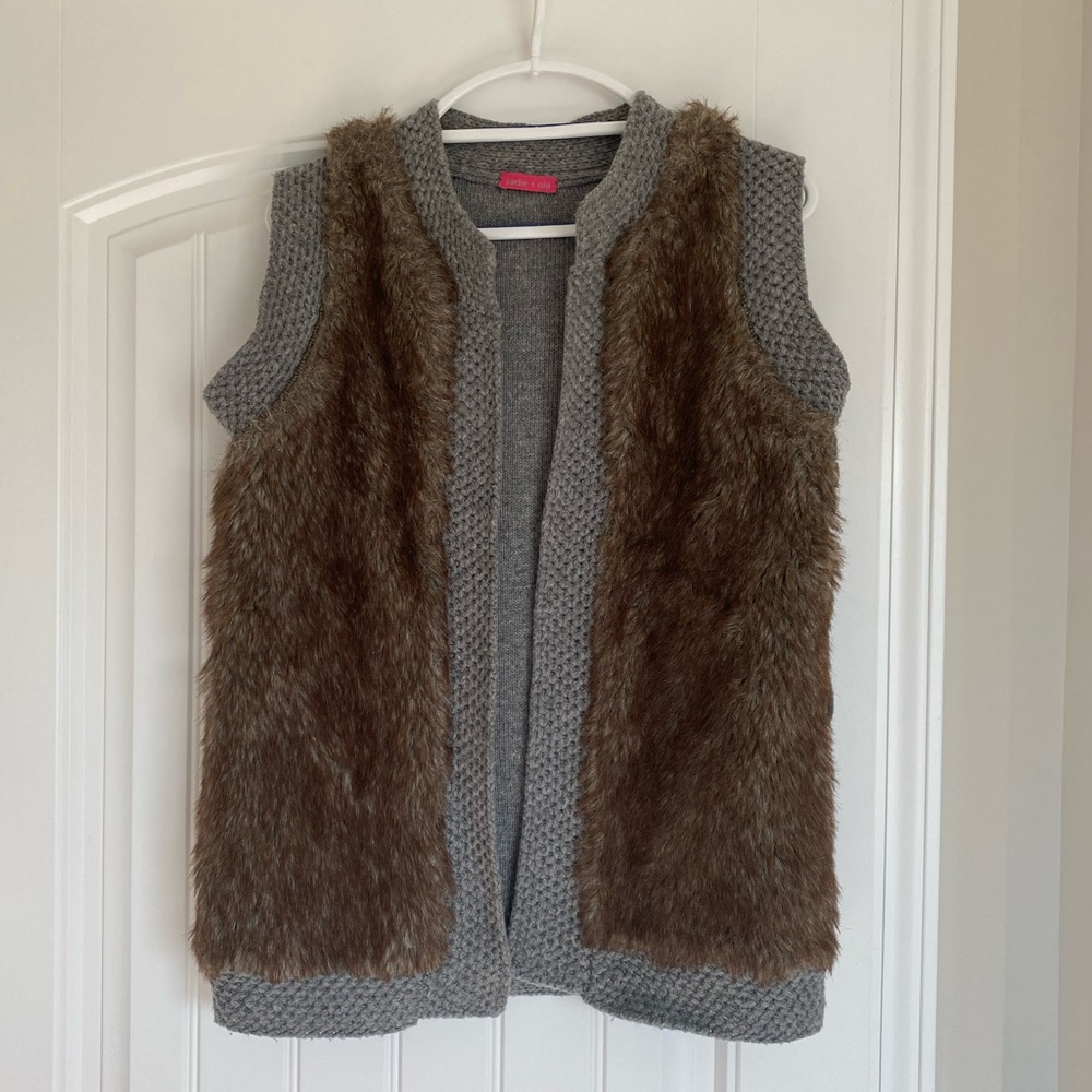 Gray and Brown Faux Fur Vest